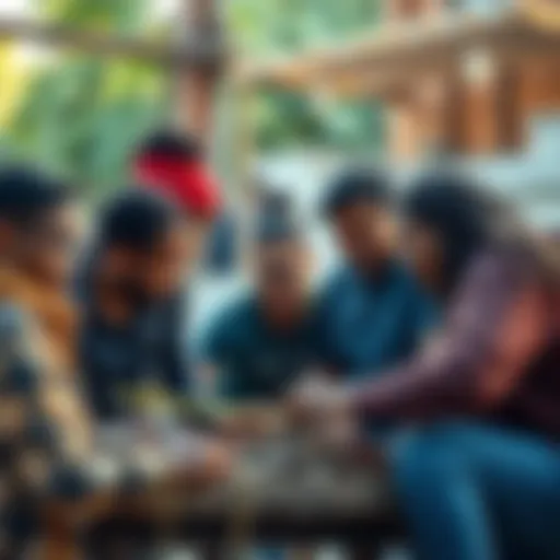 A group of diverse volunteers collaborating on a community project, showcasing teamwork and engagement in charitable work.