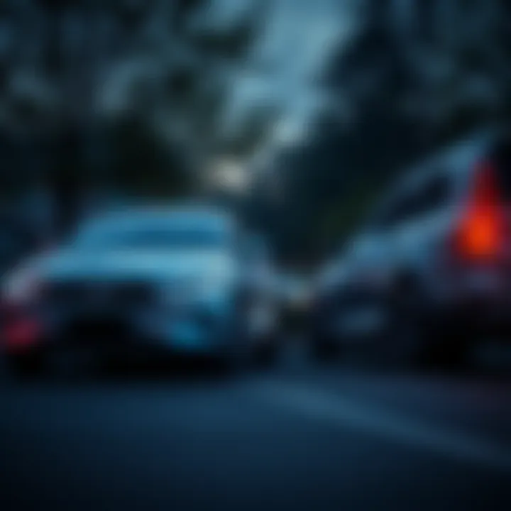 A modern electric vehicle from Volvo parked next to a traditional gasoline car, highlighting the shift towards electric mobility.