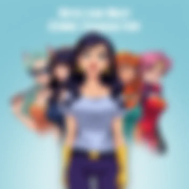 A colorful illustration showing different girls, each with unique traits, inviting fans to vote for their favorite character in a comic series.