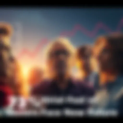 A diverse group of voters looking worried while discussing political issues, with graphs showing declining standards in the background