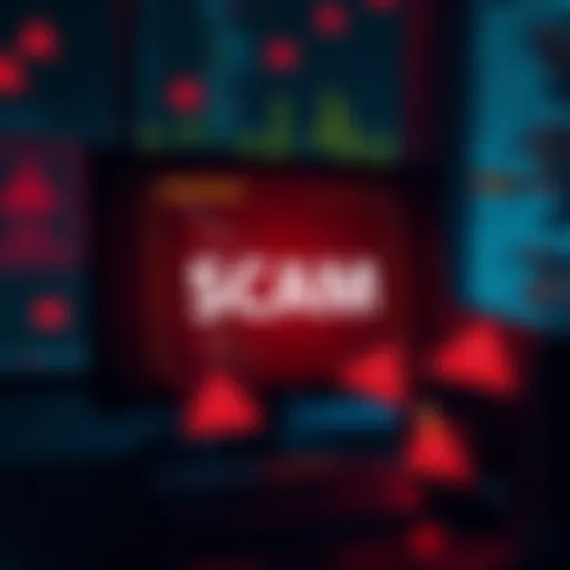 A graphic showing a computer screen with warning signs and scam email icons, representing risks for game developers.