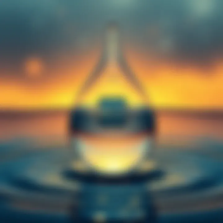 Illustration showing a large water droplet with a computer chip inside, representing the water consumption of AI technologies by 2030.