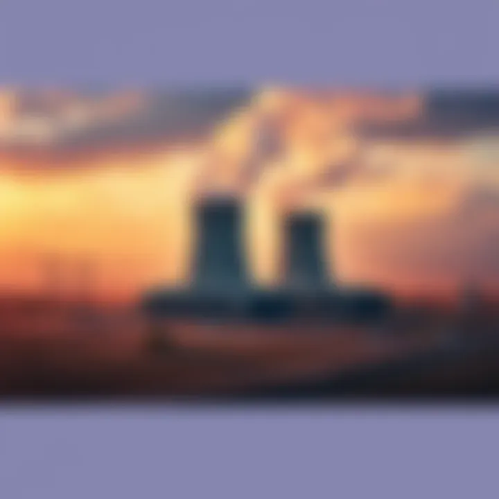 A data center with cooling towers releasing vapor into the atmosphere, surrounded by a dry landscape and rain clouds forming, showing the connection to the water cycle.