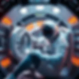 Astronaut using a waterless laundry device in a spacecraft environment, demonstrating a new way to clean clothes