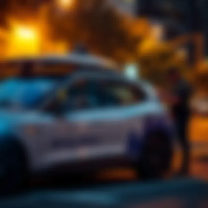 Waymo car with police nearby A Waymo self-driving car parked with a police officer speaking to teen passengers inside, highlighting privacy concerns