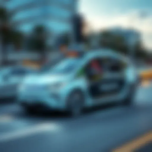 A Waymo autonomous vehicle driving on a city road with passengers inside, representing growth in ride-hailing services.
