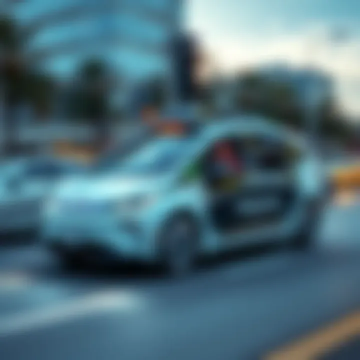 A Waymo autonomous vehicle driving on a city road with passengers inside, representing growth in ride-hailing services.