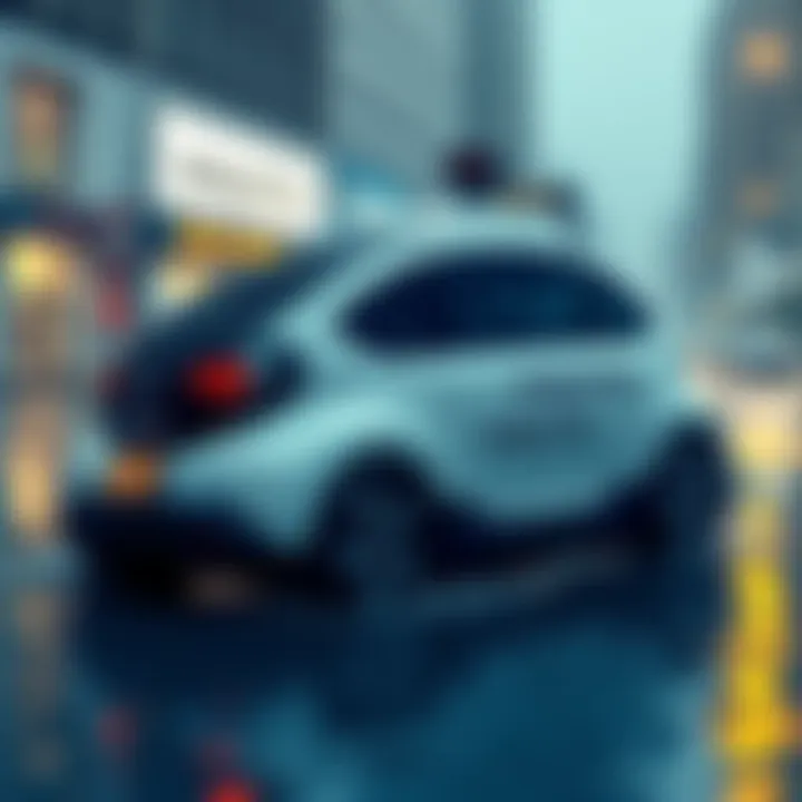 A Waymo robotaxi parked on a flooded street, highlighting the impact of severe weather on autonomous vehicle services.