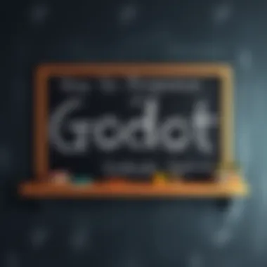 Text on a chalkboard showing different pronunciations of Godot: Go-dot, Go-dough, God-oh