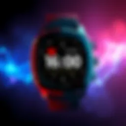 Wearable device for blood sugar and ketone monitoring A modern smartwatch displaying blood sugar and ketone levels on its screen, symbolizing health tracking technology