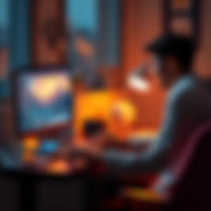 A person sitting at a computer, happily using a website while a mobile app sits unused on their desk