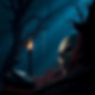 Dark atmosphere in werewulf horror game Screenshot showing a dark scene from the werewulf horror game with eerie visuals and a torch illuminating the surroundings