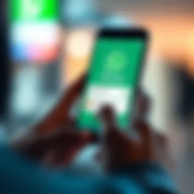 A person using a smartphone with the WhatsApp app open, showing a username feature on the screen without displaying a phone number.