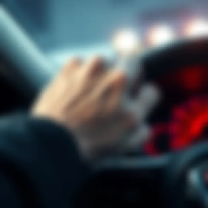 Close-up of white knuckles gripping a steering wheel A person's white knuckles tightly gripping a steering wheel, showing tension and emotion