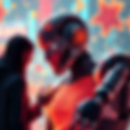 A user interacts with a friendly AI to create a heartwarming piece of art, showcasing the bond between people and technology.