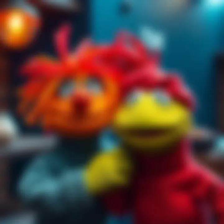 Two colorful puppet characters, Wiilkins and Wontkins, smiling and holding hands, symbolizing friendship and fun.