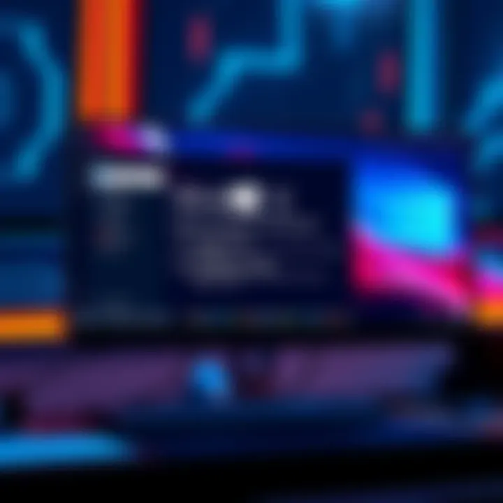 A futuristic computer interface displaying Windows 12 features like AI tools and CPU upgrade prompts