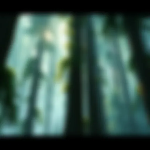 Concept art showing a lush forest environment in The Sintonia Chronicles, featuring tall trees and a bright atmosphere.