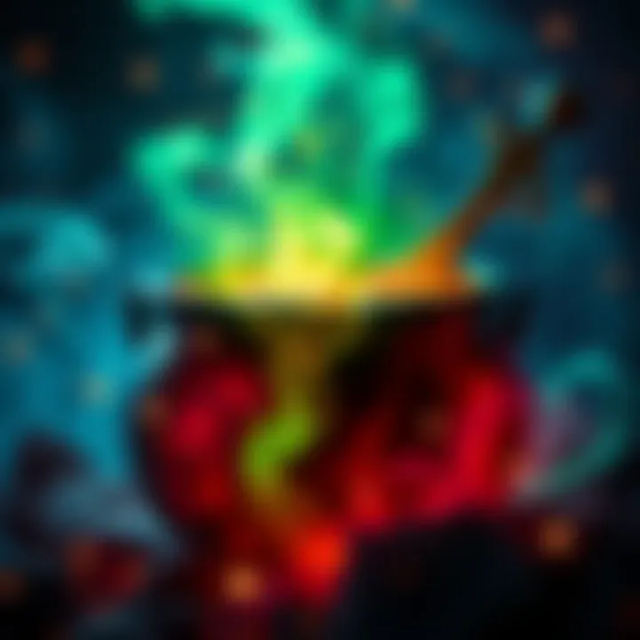 A colorful potion bubbling in a cauldron with sparkles around it, symbolizing belief and imagination.