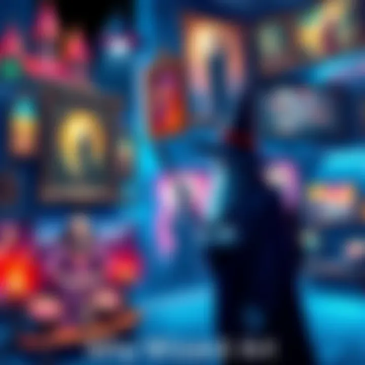 A vibrant collection of wizard-themed artworks featuring magical scenes and fantasy elements