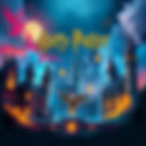 Illustration showing different wizarding schools like Hogwarts and Beauxbatons with magical elements