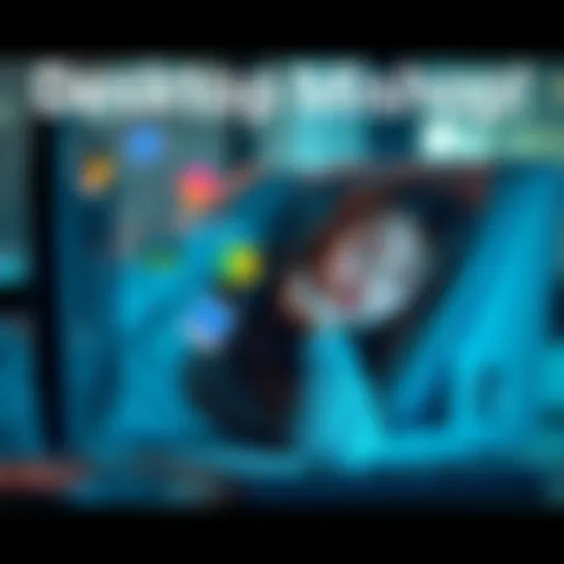 A young woman dozes off at her computer, causing three desktop icons to tumble off the screen.