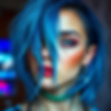 Woman with Blue Hair and Piercings A woman with vibrant blue hair and multiple facial piercings, expressing individuality through her style.