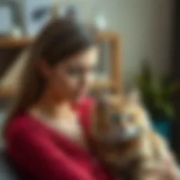 A woman resembling her generated image sits next to a cat, showcasing a striking resemblance to the photo created by an algorithm.