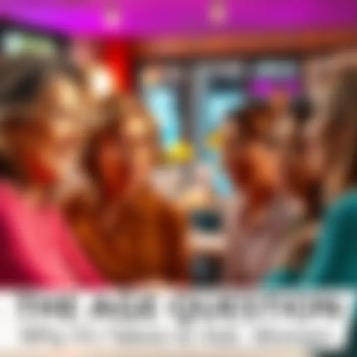 A group of women engaged in a conversation about the sensitivity of age-related questions, showcasing diverse expressions and emotions.