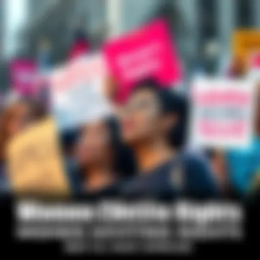 A group of women holding signs at a rally advocating for women's voting rights, with some wearing shirts that promote suffrage.