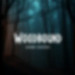 Screenshot of Woodbound's main menu showing dark forest background and eerie font style