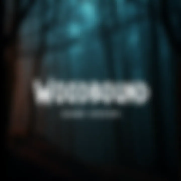Screenshot of Woodbound's main menu showing dark forest background and eerie font style