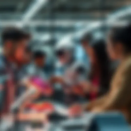 A group of diverse workers collaborating with a robot on tasks in an office setting, representing the impact of AI on jobs.