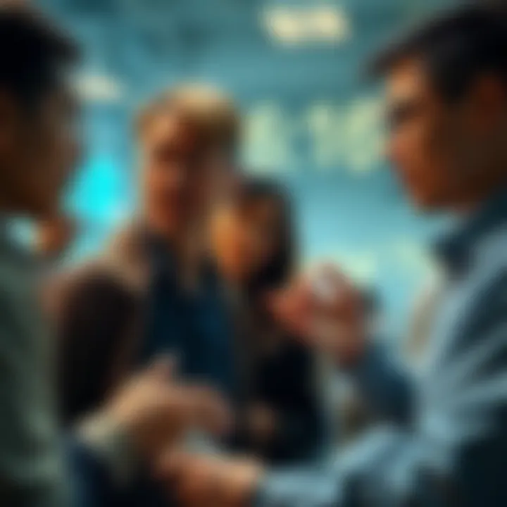 A group of employees discussing a new time tracking tool, showcasing mixed emotions about its accuracy and effects on productivity.
