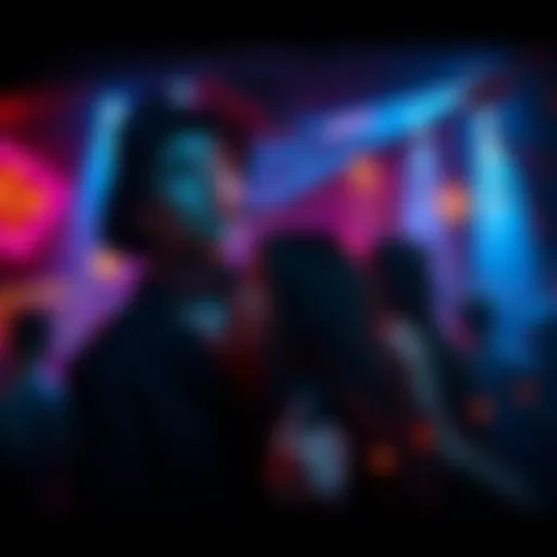 Crowd enjoying World Goth Day at a goth club, with people dressed in dark attire and festive decorations around.