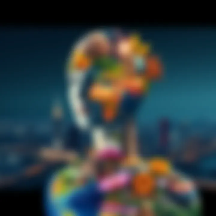 A human figure made of diverse elements like nature, cityscape, and emotions, representing global issues through a personal lens.