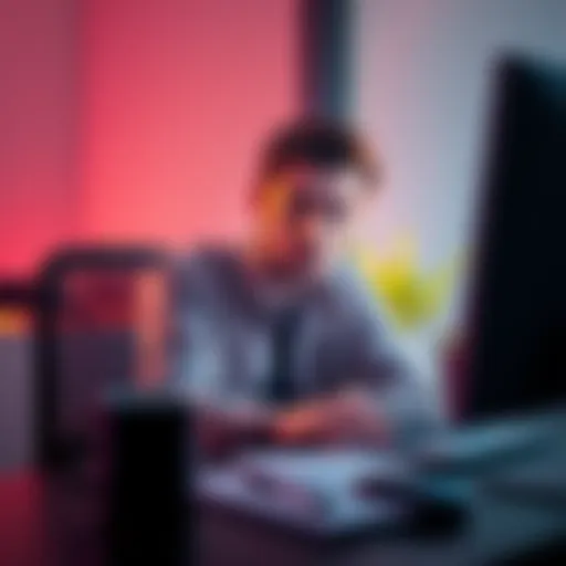 A person appears anxious while checking their computer for updates on an account issue, surrounded by notes and a coffee mug