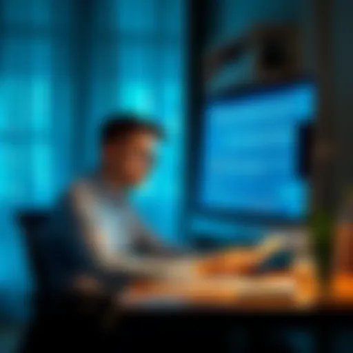 A writer sitting at a desk, looking frustrated while reading feedback on a computer screen, depicting the challenges of adapting writing style online.