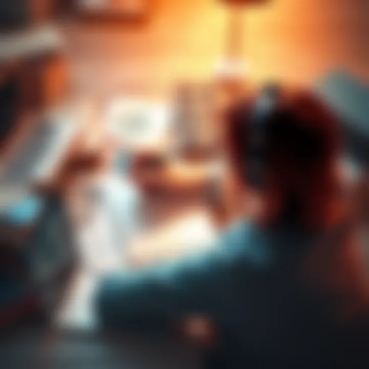 A person writing on a laptop surrounded by notes and books, illustrating the use of AI tools in novel writing.