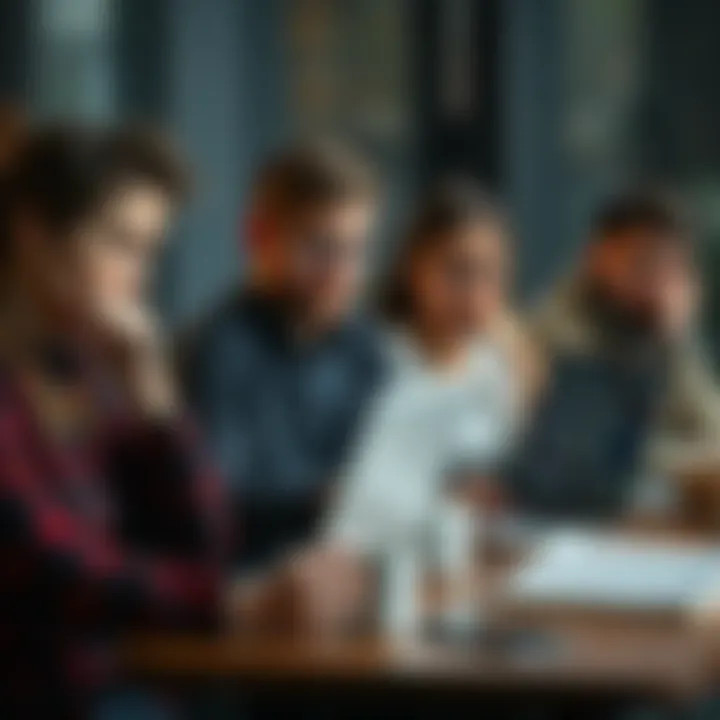 A group of writers looking confused and frustrated while working on their laptops, surrounded by notepads and coffee cups, depicting the struggle with AI feedback.