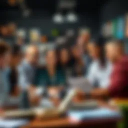 Writers collaborating in a group setting A group of diverse writers sharing ideas and working together in a supportive environment