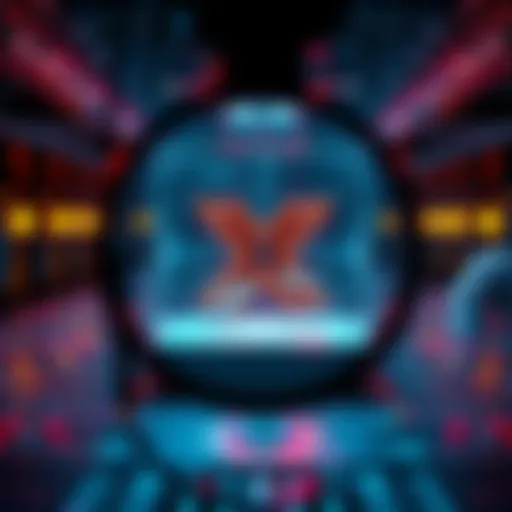 A conceptual image showing a digital platform under scrutiny with symbols of law enforcement and safety. It represents the investigation into explicit image generation.