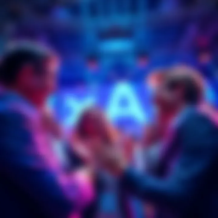 Celebration of xAi's $20 billion funding achievement with investors smiling and congratulating each other.