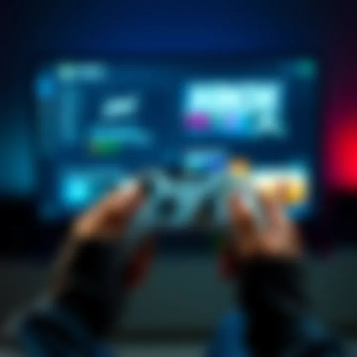 Xbox disc-to-digital conversion A gamer holding an Xbox controller in front of a screen showing a disc-to-digital interface