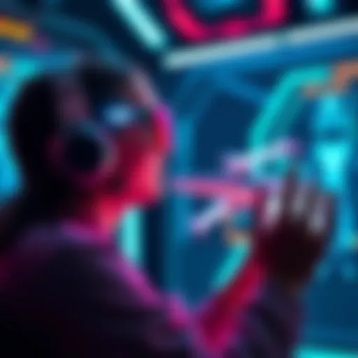 A person playing a creative X-Wing style game designed for neck therapy, controlling a virtual spaceship with head movements and winks.