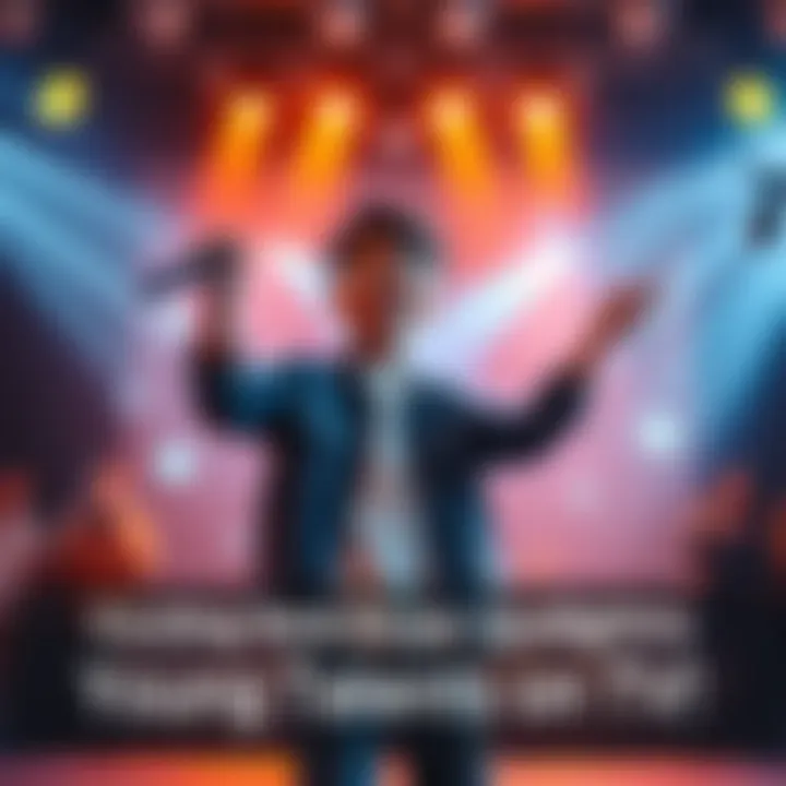 A young artist showcasing their talent on stage, captivating the audience with a lively performance.