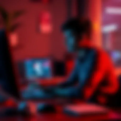A 19-year-old man in India sitting at a desk, looking intently at a laptop screen while researching motion graphics courses. He appears thoughtful and hopeful.