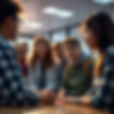 Group of college students talking about psychiatry as a career choice in a classroom setting