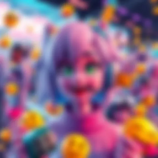 A colorful digital character representing Your Desktop Girl, with bright eyes and a cheerful smile, surrounded by fan art and emojis.