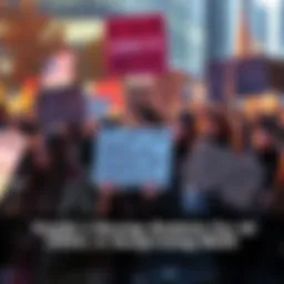 Group of young activists holding signs expressing disdain for AI CEOs in a rally